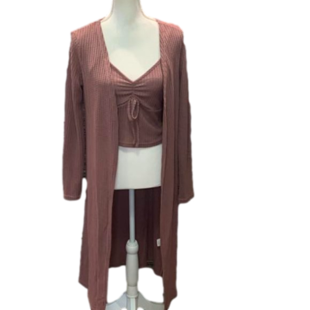 🔥🔥SALE🔥🔥Blush Mauve Ribbed Knit Tank Top with Matching Duster Cardigan